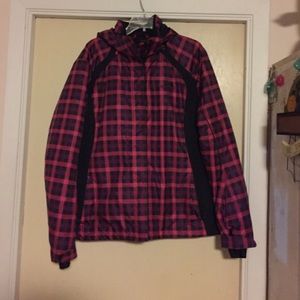 Snowboard jacket pink & black plaid womens medium
